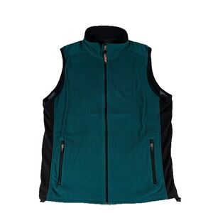 Vintage LL Bean Full Zip Green Black Fleece Vest Men's Med‎ Tall Outdoor Hiking